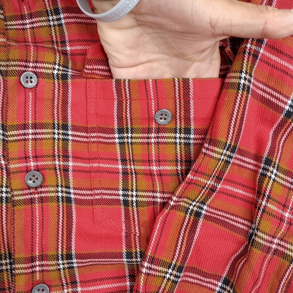 Calvin Klein Jeans Plaid Flannel Button Down Shirt Small Red & Brown - Picture 2 of 9